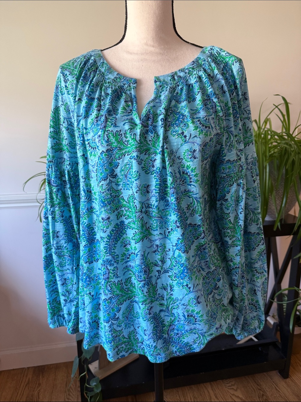 J. Jill Blue and Green Paisley Peasant Top